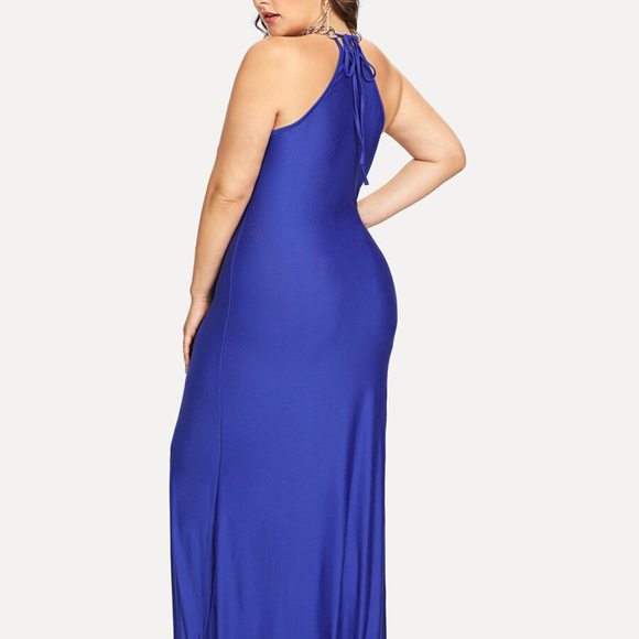 Plus Size Blue Ruffled Halter Maxi Dress - Picture 3 of 6